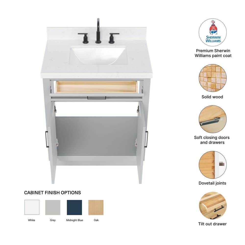 Hepburn 30" Grey Freestanding Single Basin Vanity with Quartz Top