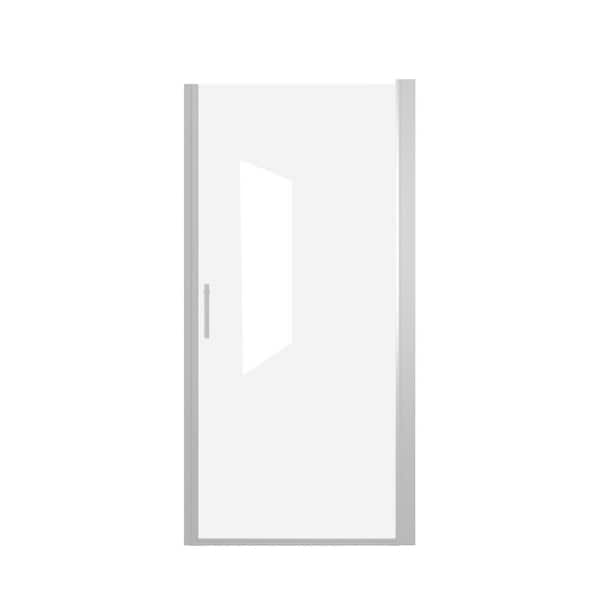 Caviron 28 in. W x 72 in. H Aluminum Half-Framed Pivot Shower Door in Chrome with Clear Tempered Glass