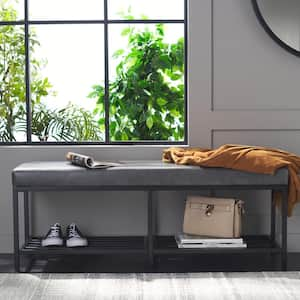 Yomi Grey/Black Entryway Bench With Cushion 48 in.