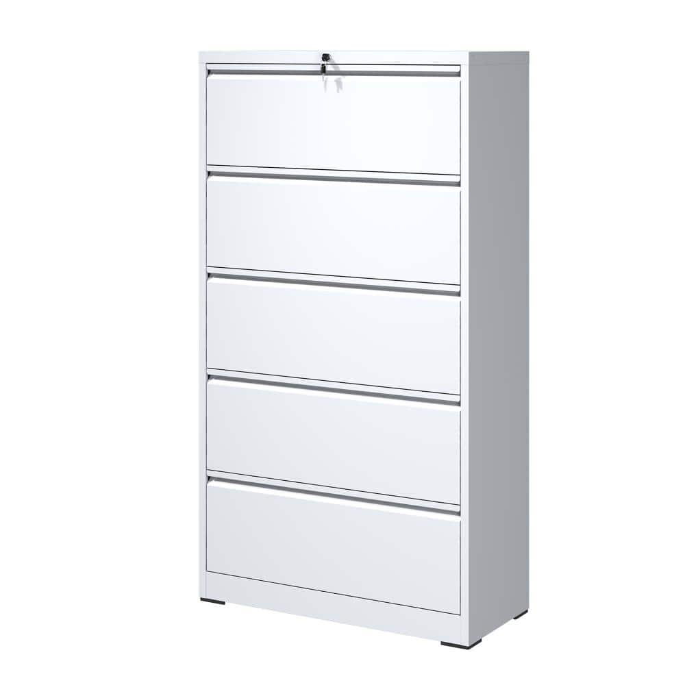 5 Drawer Lockable Metal Storage Cabinet, White Steel Lateral Cabinet with Full Extension Drawers, 550 LBS Load, Multi-Si price history on PriceWatchPro