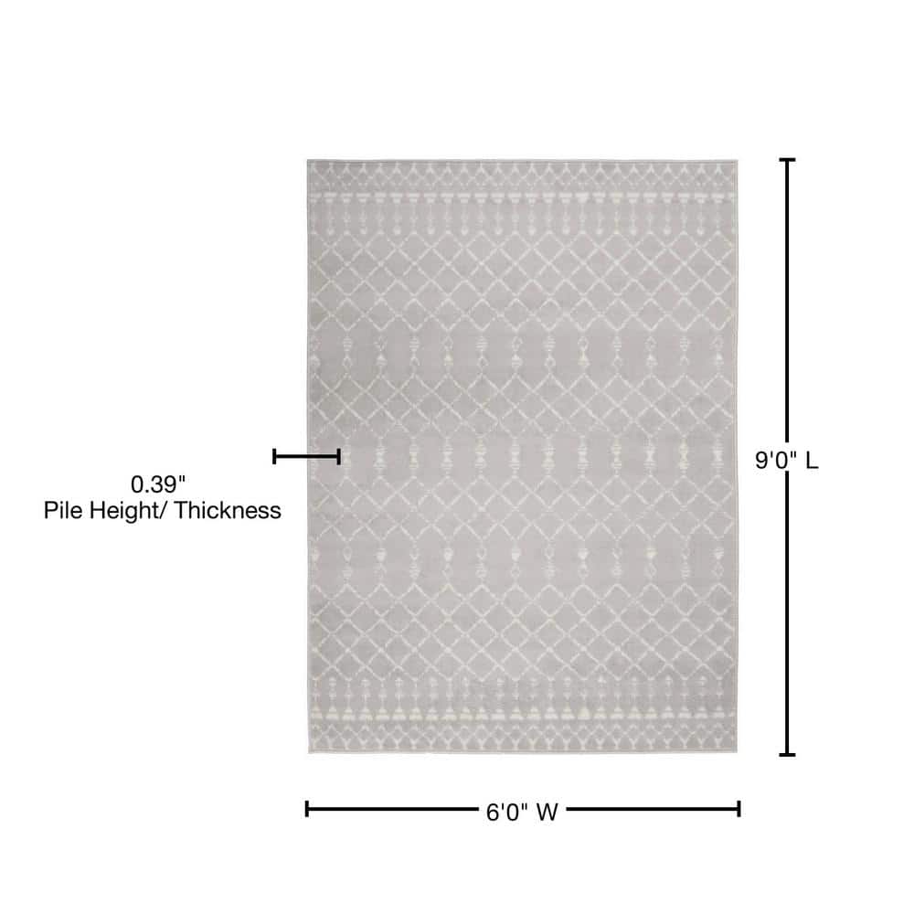 Geometric Gray Synthetic 6' x 9' Easy-Care Area Rug