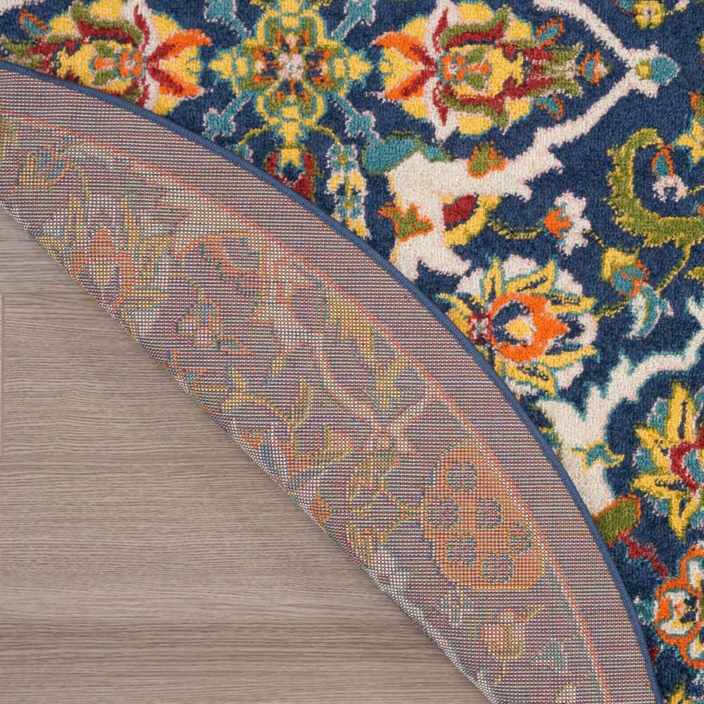 Navy Multicolor Round Floral Synthetic Area Rug, 7'10"
