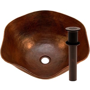 Andalusia Hammered Copper Vessel Sink in Antique with Strainer Drain in Oil Rubbed Bronze