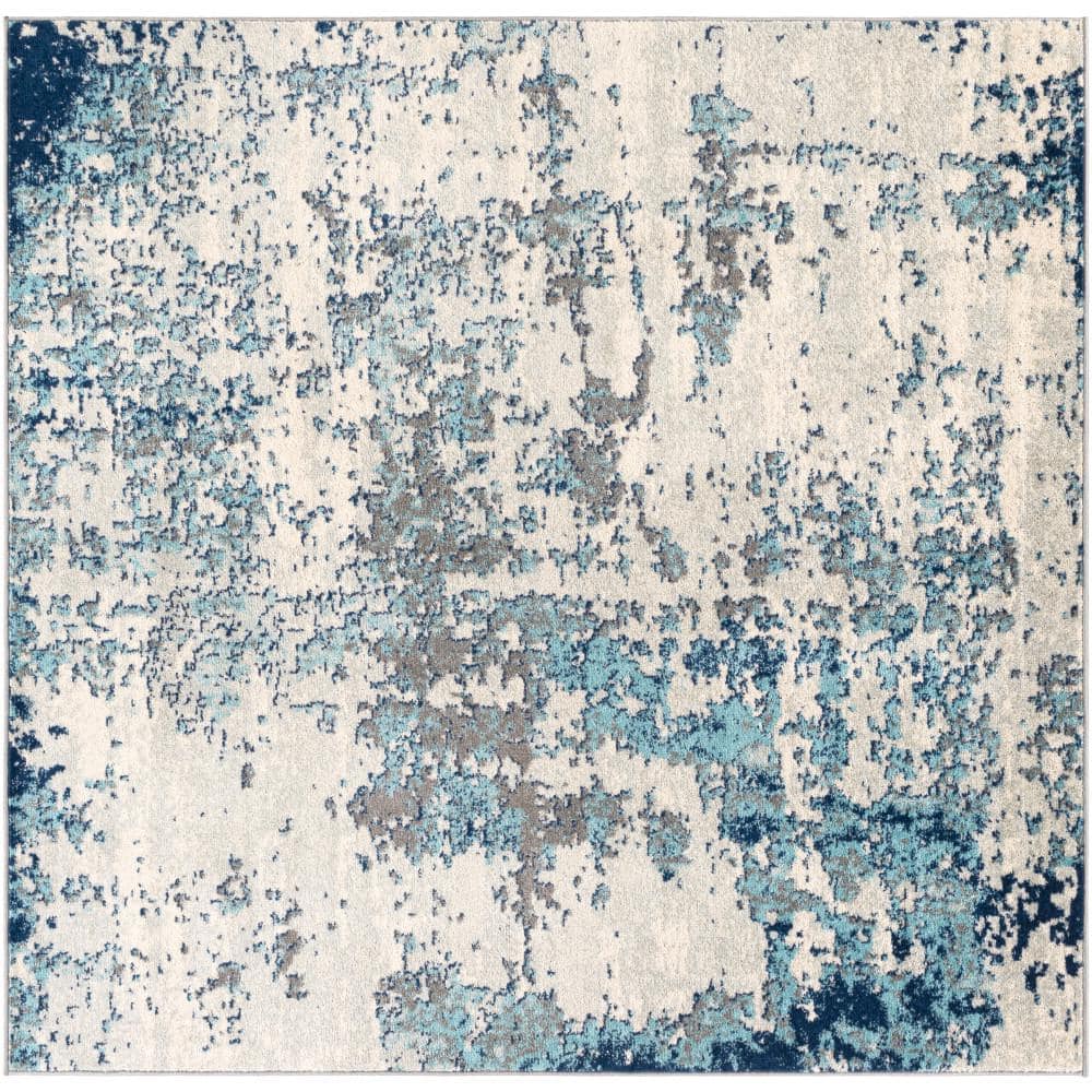 Axton Blue and Gray Abstract Square Area Rug, 6'7"