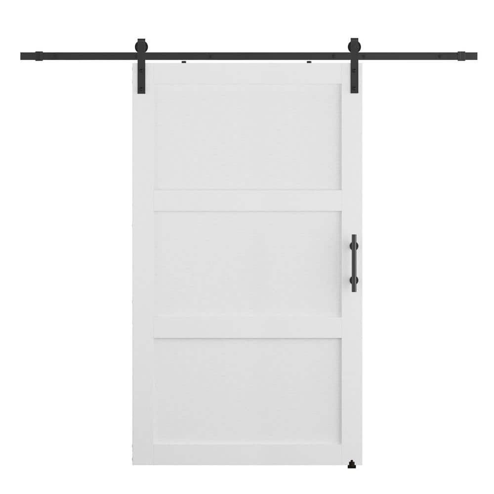 48 in. x 84 in. Classic 3-Plank White Finished MDF Sliding Barn Door with H