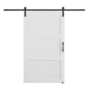 48 in. x 84 in. Classic 3-Plank White Finished MDF Sliding Barn Door with Hardware Kit