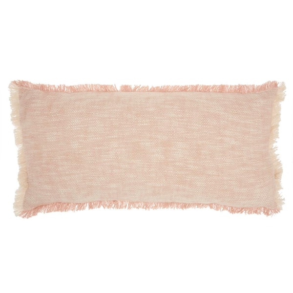 Mina Victory Lifestyles Blush Woven Abstract Fringe 14 in. x 30 in. Rectangle Throw Pillow