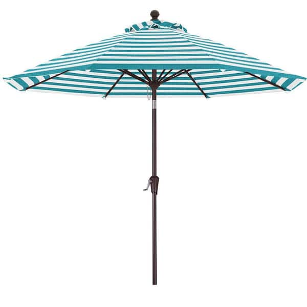 abccanopy patio umbrellas ABCCANOPY 9 ft. Steel Market Push Tilt Outdoor Patio Umbrella, with 5-Year-Non-Fading Olefin Fabric in Turquise and White Stripe