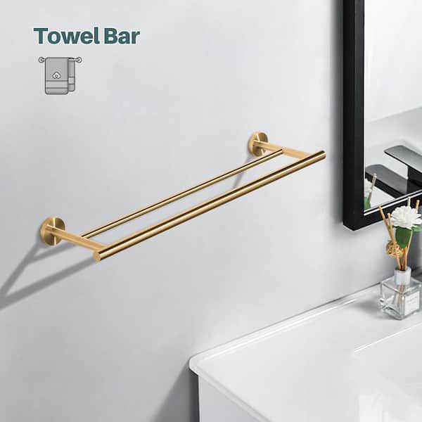 24 in. Wall Mounted Stainless Steel Towel Bar Hardware Accessory in Brushed Gold