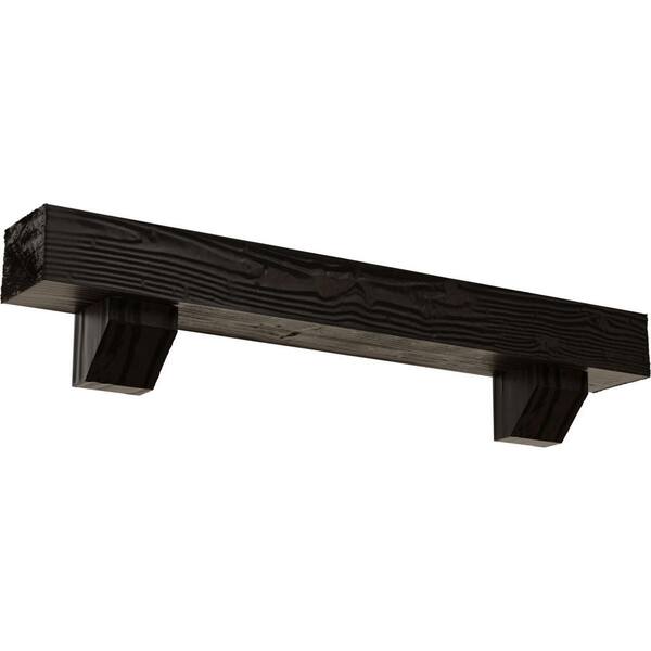 Ekena Millwork 8 in. x 10 in. x 7 ft. Sandblasted Faux Wood Beam Fireplace Mantel Kit, Ashford Corbels, Premium Walnut