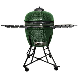 24 in. Barbecue Charcoal Grill in Green, Ceramic Kamado Grill with Side Table, Suitable for Camping and Picnic
