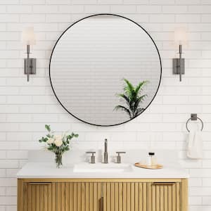 Bella 36 in. W x 36 in. H Round Aluminum Framed Wall-Mounted Bathroom Vanity Mirror in Matte Black