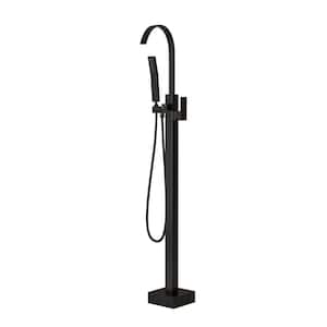 Modern Single-Handle Freestanding Tub Faucet with Hand Shower in Matte Black
