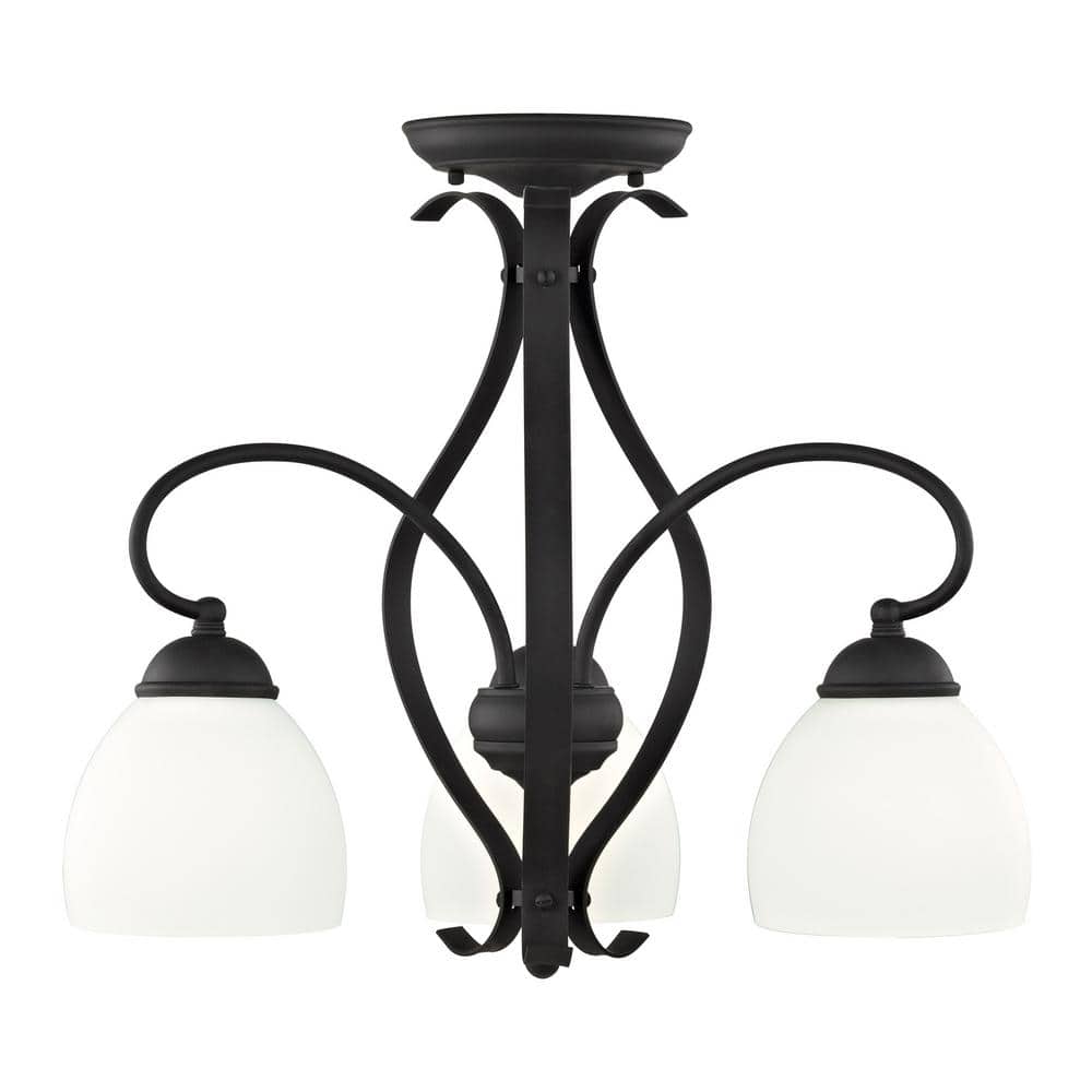 Black 3-Light Convertible Hanging Lantern with Hand Blown Satin White Glass