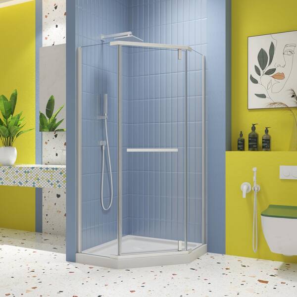 ANGELES HOME 34.75 in. W x 72 in. H Pivot Frameless Shower Door in Matte White with 1/4 in. Tempered Clear Glass