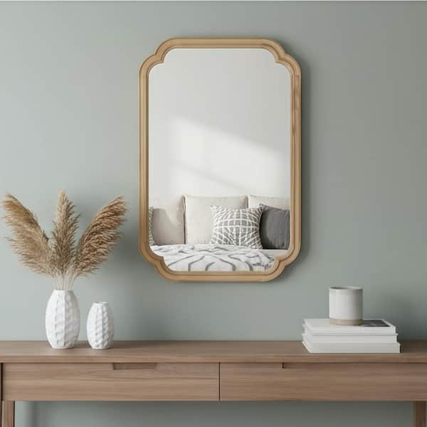 24 in. W x 36 in. H Wood Rounded Corner Decorative Mirror in Natural
