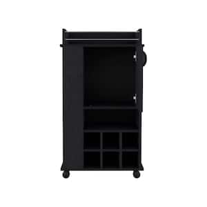 21.65 in. Black Wood Kitchen Cart with 6 Built-in Wine Rack and Casters