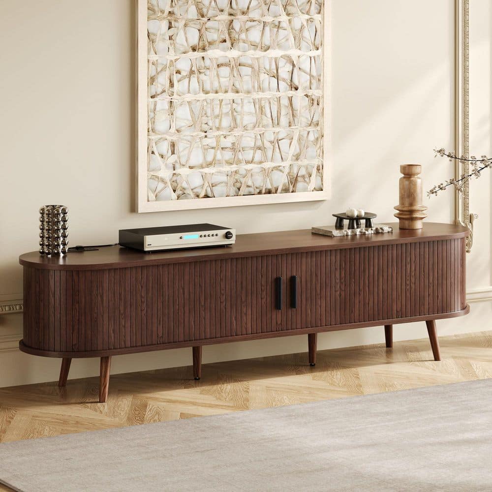 70 in. Dark Brown TV Stand Entertainment Center with Tambour Doors and Power Outlet for TVs Up to 80 in. price history on PriceWatchPro