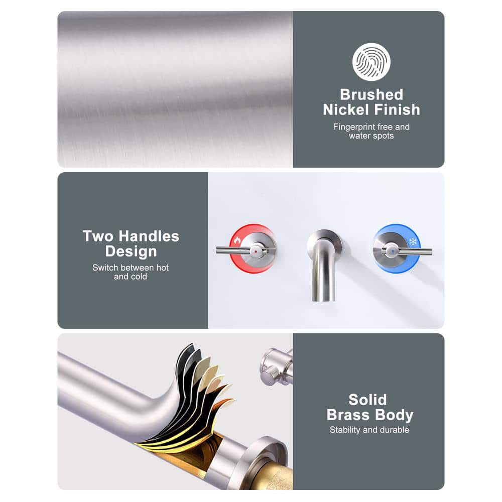 Brushed Nickel Wall Mount Tub Filler with Lever Handles