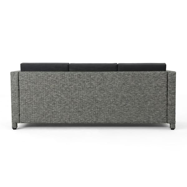 Noble House - Puerta Mixed Black Wicker Outdoor Patio Sofa with Dark Gray Cushions