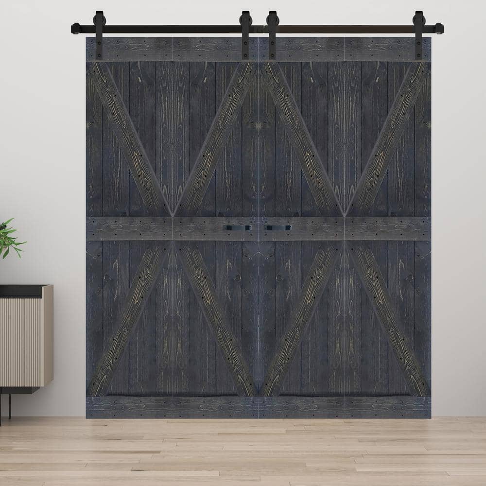 Carbon Gray Solid Spruce Wood Bi-Fold Barn Door with Hardware Kit