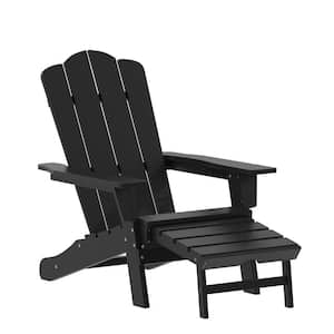 Black Faux Wood Resin Outdoor Lounge Chair in Black