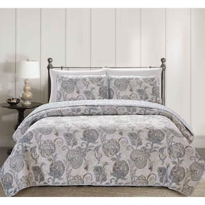 Barcelona 4-Piece Grey Microfiber Full/Queen Quilt Set