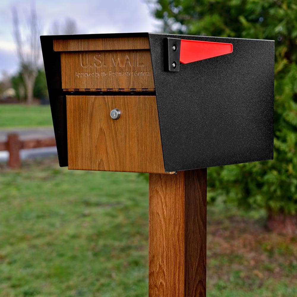 Wood Grain Heavy-Duty Galvanized Steel Mailbox Post