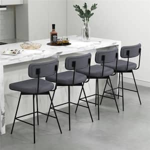 25 in. Gray Low Back Metal Swivel Bar Stools Counter Height Upholstered Kitchen Dining Chair Set of 4