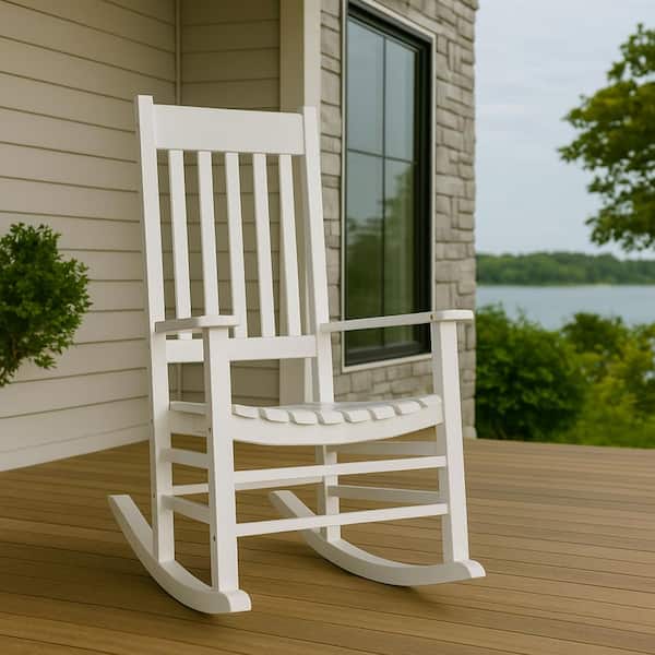 White Rocker Bench White - Wood - Outdoor Rocking Chairs - The Home Depot