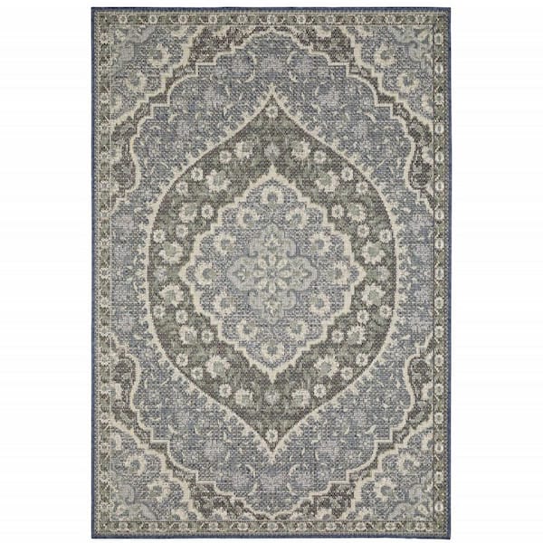 Blue, Green 10 ft. x 13 ft. Loomed Polypropylene Rectangle Indoor/Outdoor Area Rug