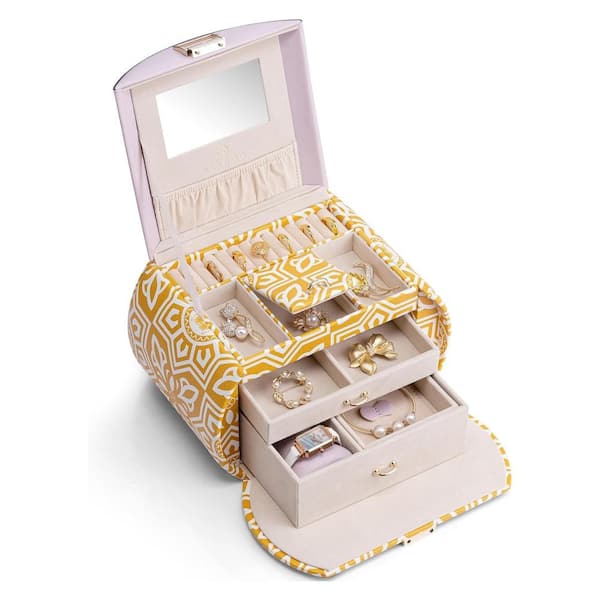 Princess Style 3-Layer Jewelry Box with Mirror, Yellow
