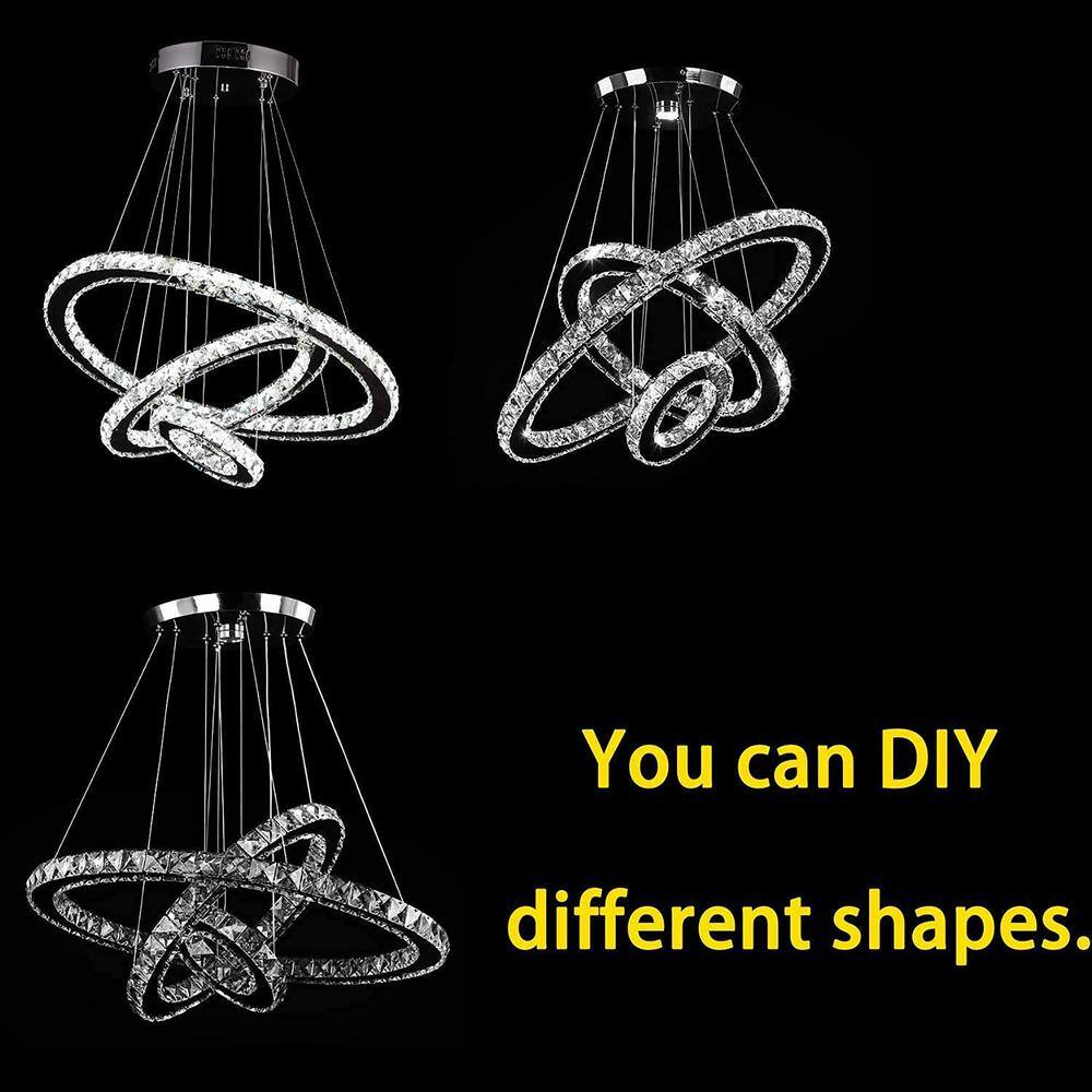 Medium Triple Hoop Crystal LED Chandelier with Remote Control