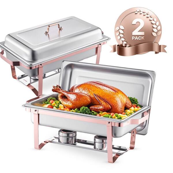 Chafing Dish Buffet Set, 8 Qt. 2 Pack, Stainless Steel Chafer with 2 Full Size Pans, Rectangle Catering Warmer Server