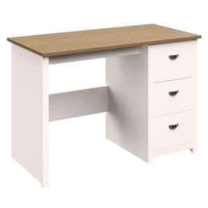 21.75 in. White Computer Desk - Traditional Desk with Attached 3 Drawer File Cabinet