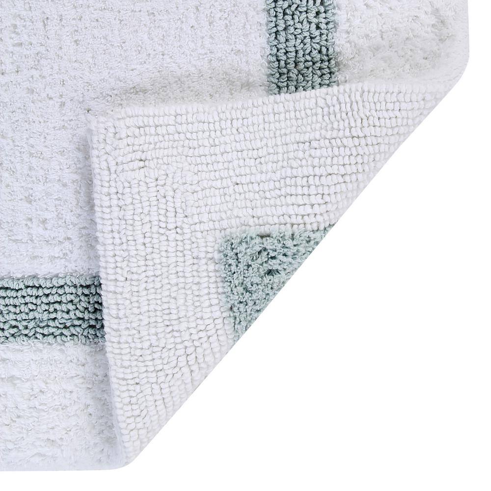 White and Blue Cotton Tufted Reversible Bath Rug Set