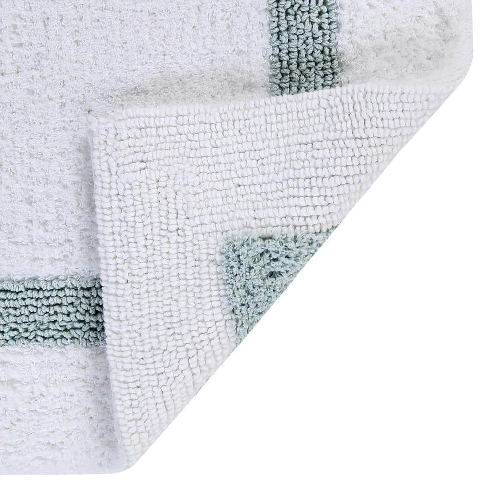 White and Blue Cotton Reversible Bath Rug Set