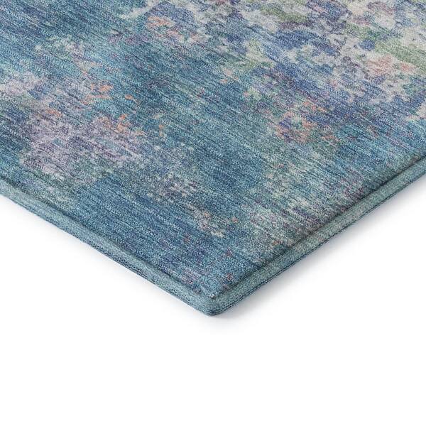 Mayfield Premium Machine Washable Abstract AMF2166 Aqua 8 ft. x 8 ft. Round Rug