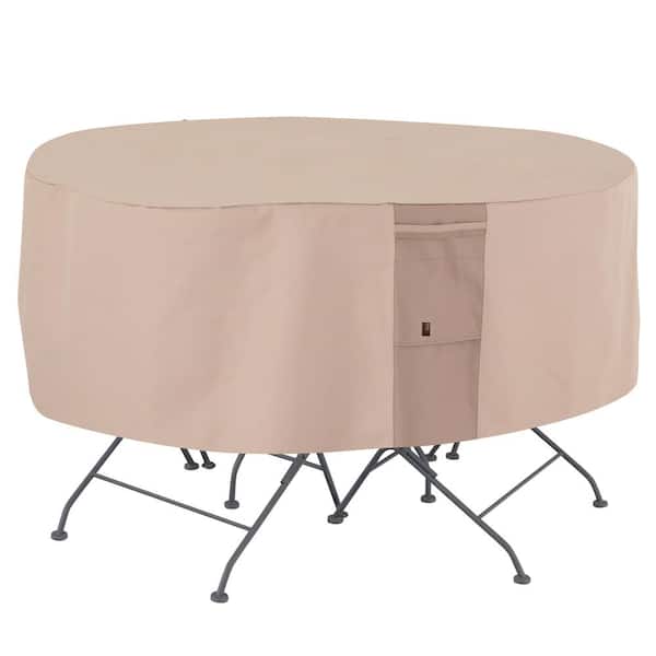 MODERN LEISURE Monterey Water Resistant Round Outdoor Patio Table and Chair Cover, 94 in. DIA x 23 in. H, Beige