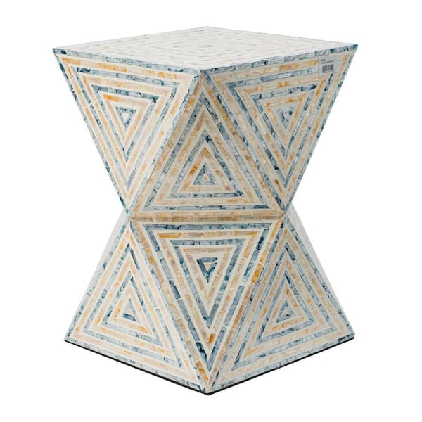 Benjara 13.8 in. Off White Ivory Triangular Wood End Table