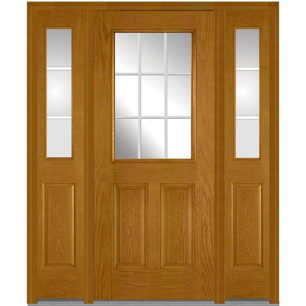 MMI Door 60 in. x 80 in. Internal Grilles Left-Hand 1/2-Lite Clear Stained Fiberglass Oak Prehung Front Door with Sidelites