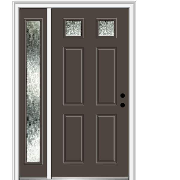 MMI Door 48 in. x 80 in. Left-Hand/Inswing Rain Glass Brown Fiberglass Prehung Front Door on 4-9/16 in. Frame