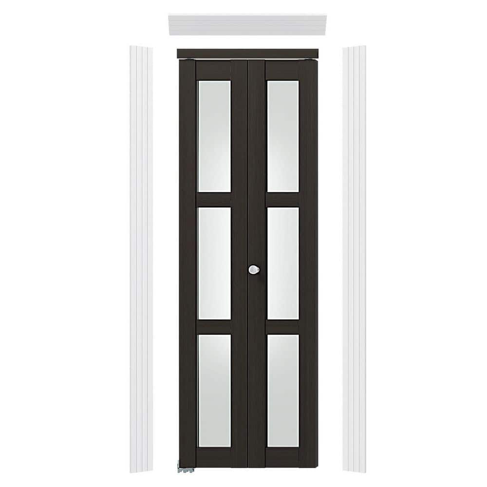36 in. x 80 in. 3-Lite Frosted Glass, Solid Core, Dark Brown, MDF, PVC Covering, Bi-fold Door with Frame and Hardware price history on PriceWatchPro