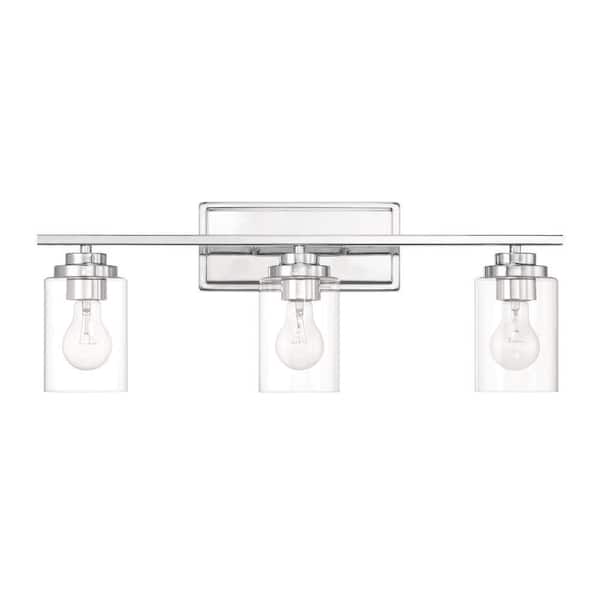 CRAFTMADE Clark 24.75 in. 3-Light Chrome Finish Vanity Light with Clear Glass Shade