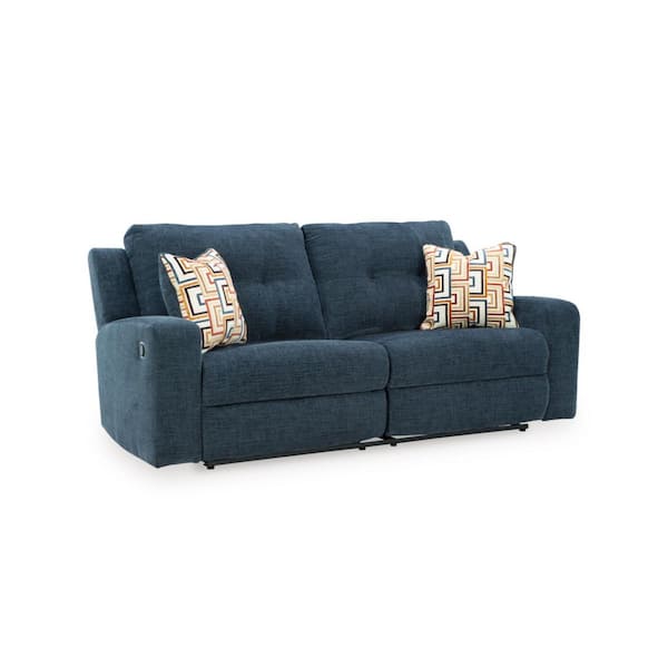 Danum 87 in. Square Arm Polyester Rectangle Reclining Sofa in Blue
