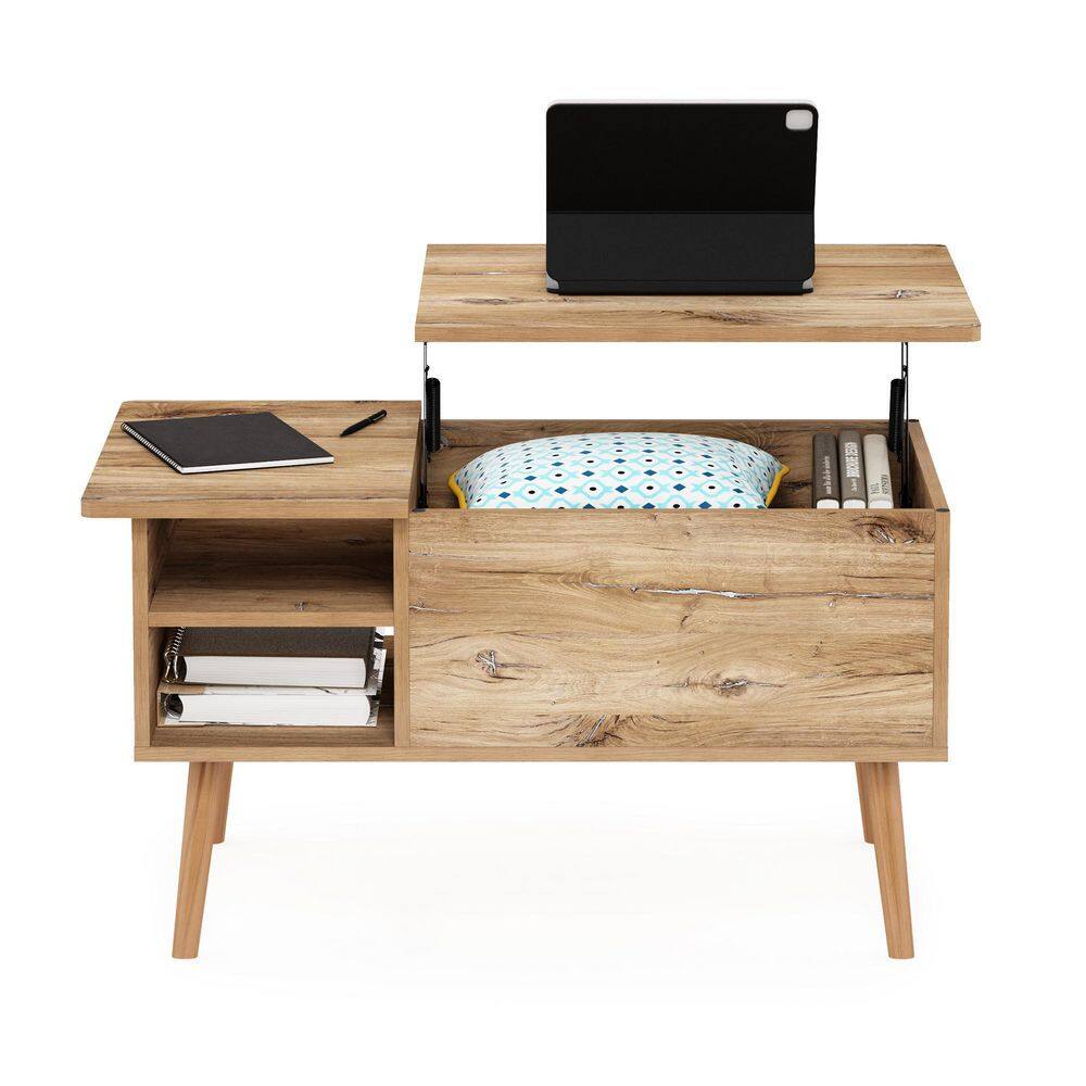 Flagstaff Oak Lift-Top Coffee Table with Hidden Storage and Shelves