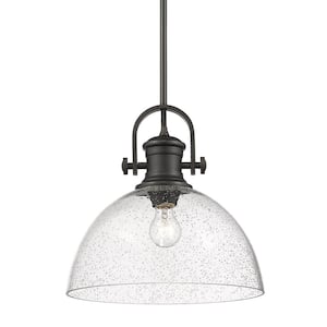 Hines 1-Light Rubbed Bronze with Seeded Glass Pendant