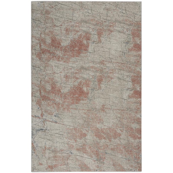 Nourison Rustic Textures Light Grey/Rust 6 ft. x 9 ft. Abstract Contemporary Area Rug