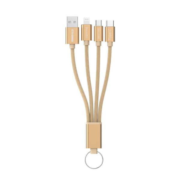 Braided 3-in-1 USB Keychain Charger-Lightning, USB-C, Micro USB