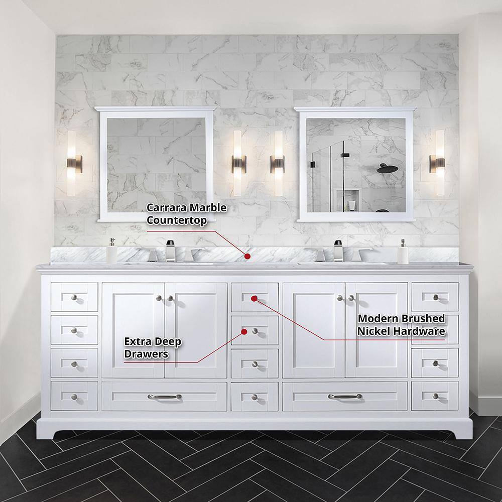 Dukes Classic White 84" Double Vanity with Carrara Marble Top